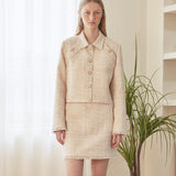 [LINE] Tweed Line Skirt (Beige) (6696647524470)