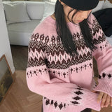 Babe ヴィンテージ スノーフレーク ノルディック ラウンド長袖ニット