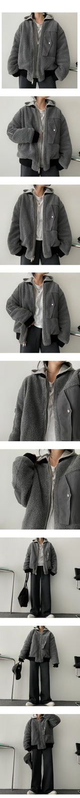 [Quilted] Mell Foggy Wool Double Layered Pocket Zip-Up Jumper
