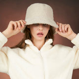 Monogram label fleece bucket hat