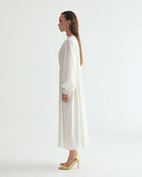 V-NECK CREASE SHIRRING ONEPIECE - IVORY (6635995725942)