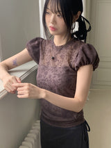 ペレシースルーフラワーパフショートスリーブTシャツ