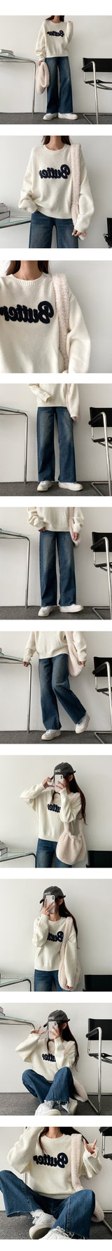 wool volume embroidered butter knit