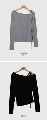 片面オフショルダーシャーリングTシャツ(5color)