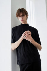 RIB MOCK NECK HALF T-SHIRT BLACK (6566873038966)