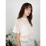 リネンストライプニットトップ / LINEN STRIPE KNIT TOP - WHITE
