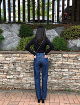 SEMI-WIDE FIT STRING POINT DARK DENIM PANTS [17708]