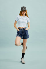 スモールチェリークロップ丈のTシャツ／SMALL CHERRY CROP T-SHIRT [MELANGE SKY]