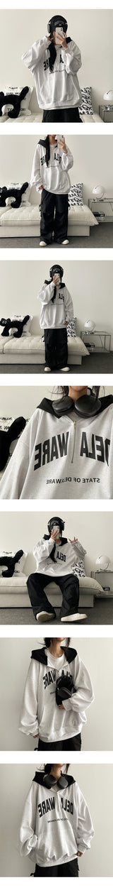 Lacon Oversized Fit Half Zip-Up Coloring Hoodie
