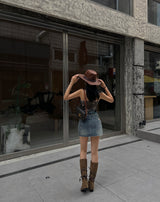 Cutting Lowrise Denim Miniskirt