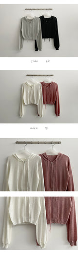 キュータツーウェイクロップドニットウェアフードジップアップ / CUTA Two-Way Cropped Knitwear Hooded Zip-Up