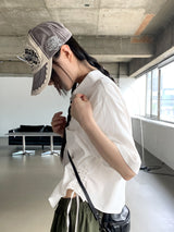 シャーリングストリング コットンクロップ 半袖シャツ /Gretel Shirring String Cotton Crop Short-Sleeve Shirt
