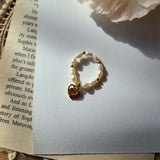 Double heart charm pearl ring (6655032623222)