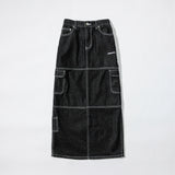 スティッチポイントデニムロングスカート / STITCH POINT DENIM LONG SKIRT - BLACK