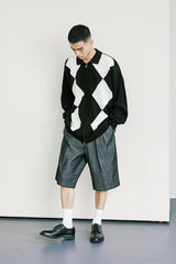 チェッカーボードカラーニットカーディガン / CHECKER BOARD COLLAR KNIT CARDIGAN BLACK