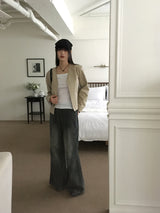 TF ノーカラーVショートレザージャケット