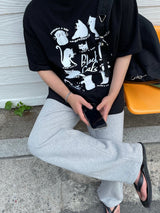 レイジーキャットハーフTシャツ / LAZY CAT HALF T-SHIRTS(2COLOR)
