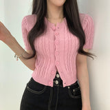 Buttoned Front Crop Knit Cardigan