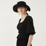 SHIRRING SQUARE BLOUSE (BLACK) (6579702661238)