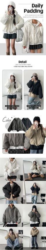 Woo cut two-way cropped hooded padded coat