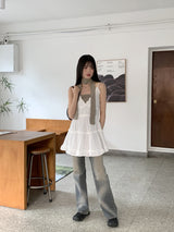 フリルカンカンVネックレイヤードフレアミニワンピース / Hiru frill cancan V-neck layered flare mini dress
