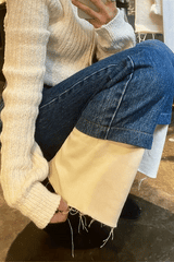 セミワイドフィットデニムパンツ/SEMI WIDE FIT BLUE + WHITE DENIM PANTS [17724]