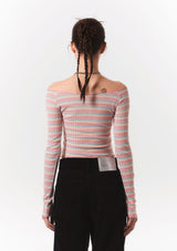 smooth off shoulder top - pink stripe