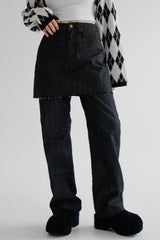 スカートレイヤードデニムパンツ / no.7713 Skirt Layered Denim Pants