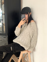 ルピナスブルゾンラウンドロングスリーブニット