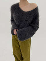チャコールププVネックニット/Charcoal Pupu V-neck Knit