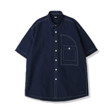 UTILITY CURVED POCKET OXFORD 1/2 SHIRT NAVY (6561040367734)