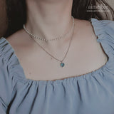 Blue Crystal Heart Layered Necklace