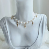 サンダーラプソディーパールチョーカーネックレス / Thunder Rhapsody Pearl Choker Necklace - Gold Color