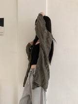 Hilchi See-Through Check Boxy Oversize Fit Long-Sleeved Shirt