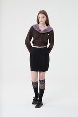 スモールチェリーエコファークロップ丈カーディガン／SMALL CHERRY ECO FUR CROP CADIGAN [BROWN]