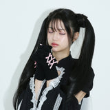 0 4 ribbon knit gloves - BLACK/PINK