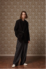Belted wide slacks - Charcol (4622120091766)