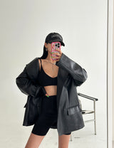 leather oversized-fit blazer jacket