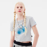 ビッグチェリーホットフィックスポイントクロップTシャツ / BIG CHERRY HOTFIX POINT CROP T-SHIRT [MELANGE GRAY]
