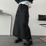 Lanca Back Slit Cargo Denim Long Skirt