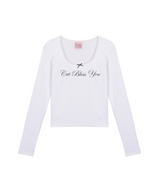 キャットブレスリボン長袖Tシャツ - WHITE