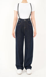 ハイウエストディープブルーワイドフィットサスペンダーデニムパンツ/RED VELVER WENDY WORN HIGH WAIST DEEP BLUE WIDE FIT SUSPENDER DENIM PANTS [16636]