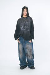 Oil dirty washed over denim pants