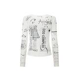 0 3 Computer Angel Print Top - WHITE