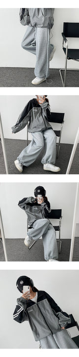 Wild Line Color Arrangement Track String Zip-Up Jumper