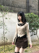 ユニークV-ストラップジッパースリムTシャツ