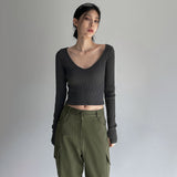 [MADE] Sandring F/W V Neck Warmer Crop Long Sleeve Tee