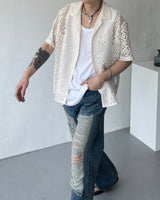 レースオープンカラーシャツ/FL lace open collar shirt (2 colors)