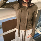 [Muffler set] Tyuji ストライプラウンド長袖Tシャツ