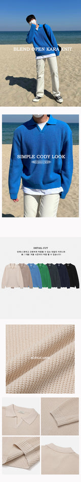 ブレンドオープンカラニット/BLEND OPEN KARA KNIT(7COLOR)